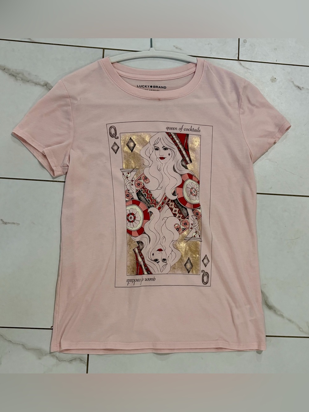 Lucky Brand Pale Pink 'Queen of Cocktails' Graphic Tee Shirt S